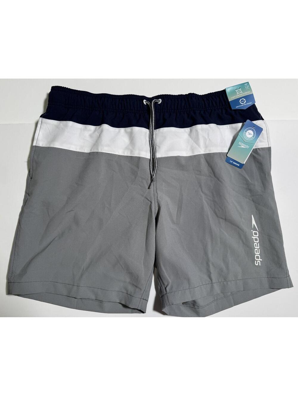 Speedo Gray Color Block Swim Trunks Shorts Lined UPF 50+ Mens XL NWT NEW